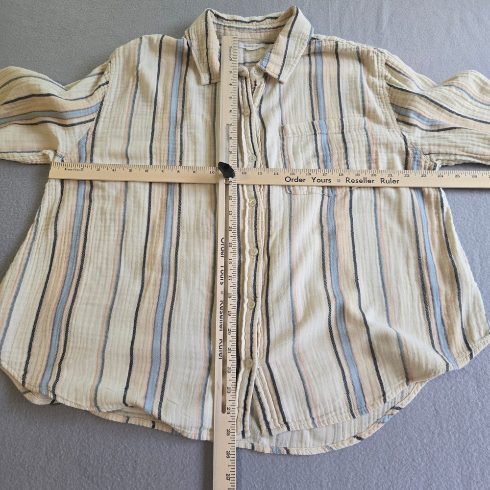 O'Neill Button Down Shirt Womens L Cream Striped Cotton Gauze Long Sleeve Easten - Picture 7 of 7